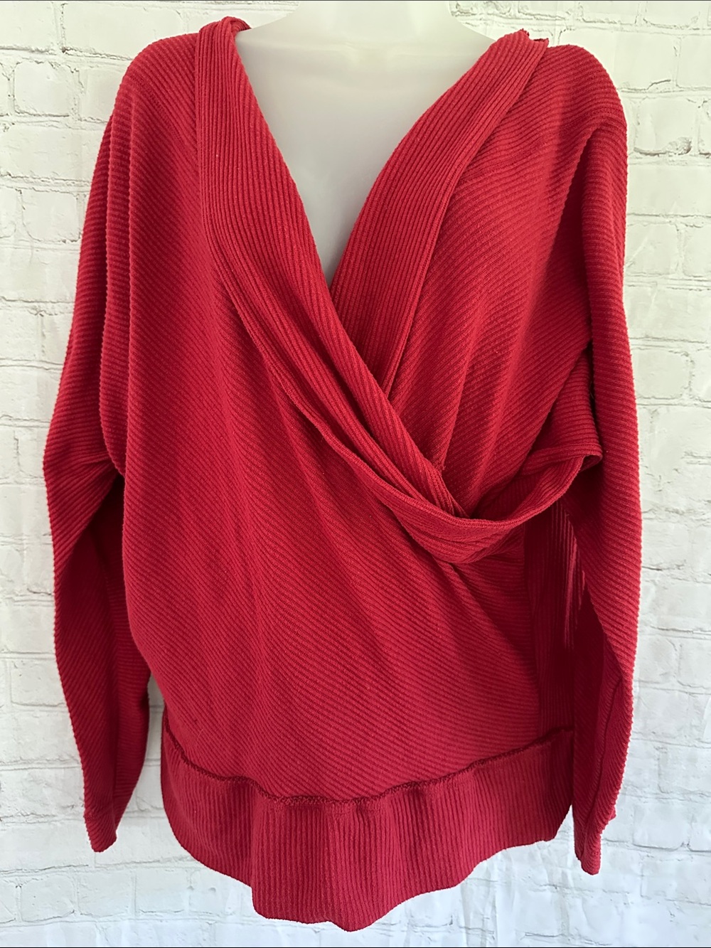 Free People Red Rib Knit Surplice Crossover Wrap-Front Women's Sweater